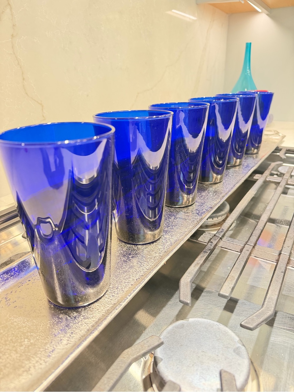 Set of Six Cobalt Blue Glass Tumblers- Home Dining